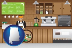 alabama map icon and coffee and tea shop