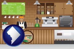 washington-dc map icon and coffee and tea shop