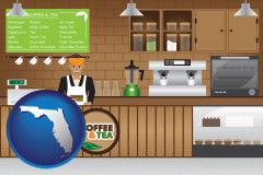 florida map icon and coffee and tea shop