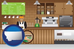 montana map icon and coffee and tea shop
