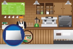 north-dakota map icon and coffee and tea shop