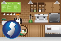 new-jersey map icon and coffee and tea shop