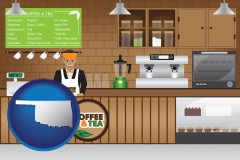 oklahoma map icon and coffee and tea shop