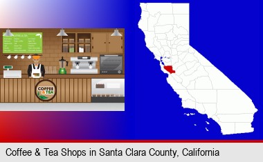 coffee and tea shop; Santa Clara County highlighted in red on a map