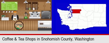 coffee and tea shop; Snohomish County highlighted in red on a map